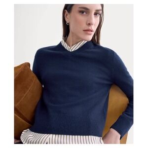 Everlane Quiet Luxury 100% Cashmere V-Neck Sweater Navy Blue Small RN 139393